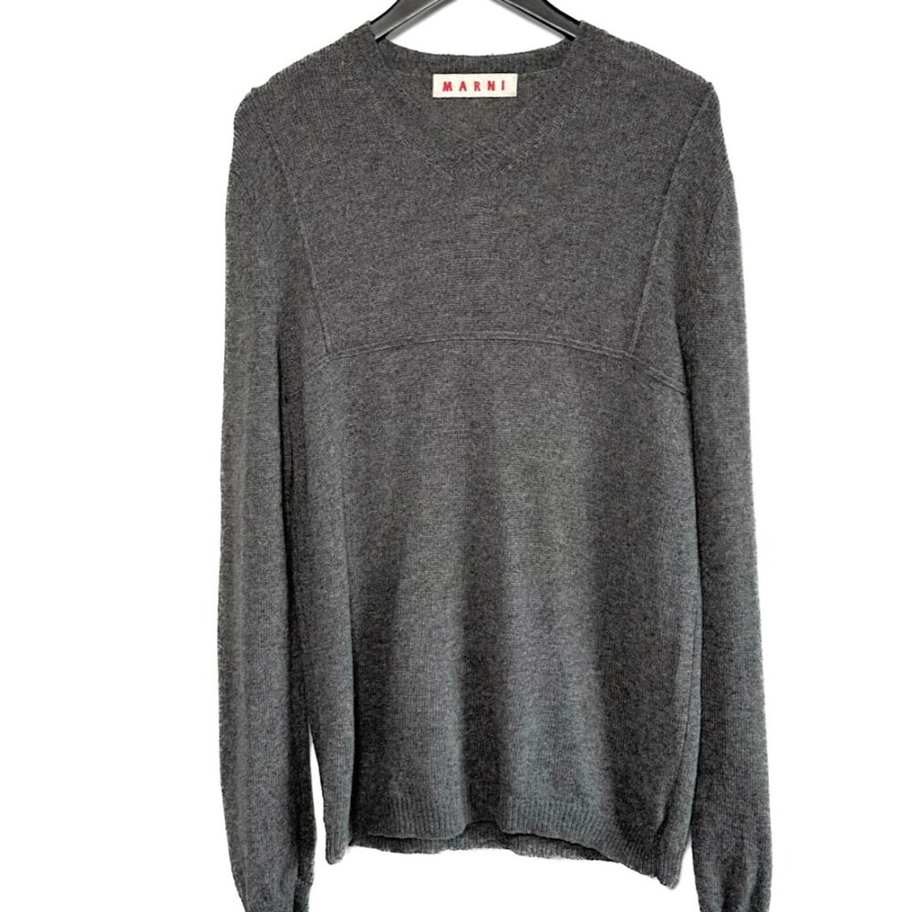 Marni Grey Wool Accented Seams V-neck Sweater